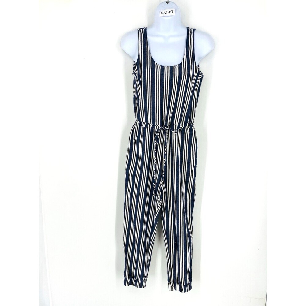 Drew Women's XS Navy/Cream Striped Jumpsuit Sleeveless Pockets Slim Made in USA